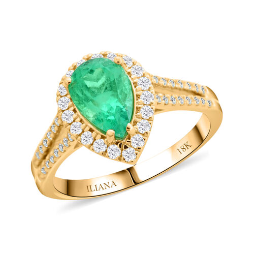 Iliana AAA Kolumbianischer Smaragd, Weißer Diamant Ring 750 Gold (Größe 17.00) ca. 1,80 ct image number 1
