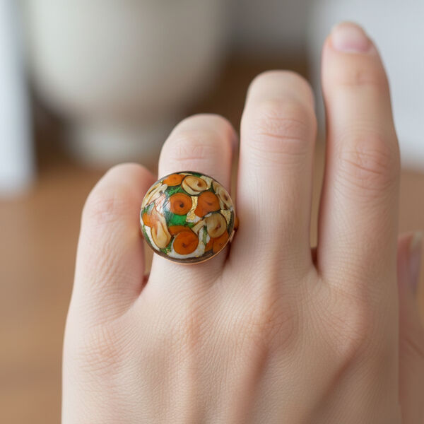 IL MURANO DI FRANCESCA - Ivory MILLEROSE CABOCHON Ring 925 Silber 750 Gelbgold Vermeil (Gr&ouml;&szlig;e 18.00) image number 2