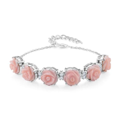 D'Joy Natürlicher Rosa Königsmuschel Perle, Peridot Armband ca. 20 cm 925 Silber rhodiniert ca. 6,96 ct. image number 0