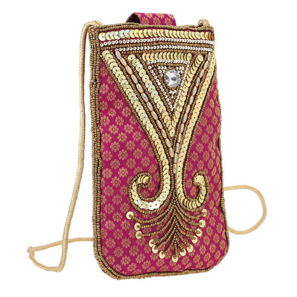 Handgefertigte Brokat Handtasche, Rot image number 3