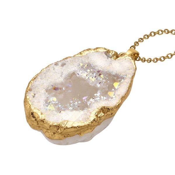 Wei&szlig;er Drusy Quarz-Anh&auml;nger mit 50+5cm Kette - 65,70 ct. image number 3