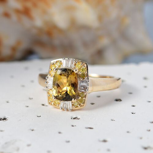 AA Natürlicher goldener Tansanit, Weißer Diamant Ring 375 Gold (Größe 21.00) ca. 1,77 ct image number 1
