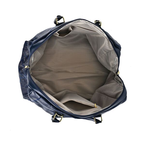 Stylische Patchwork-Reisetasche aus Schafsleder, blau  image number 5