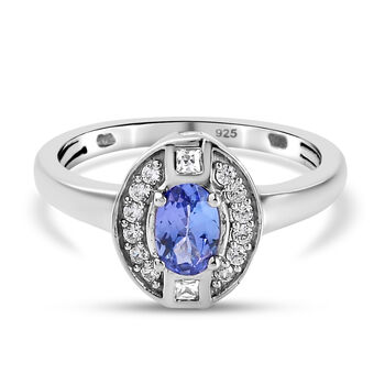 Tansanit und Zirkon Ring 925 Silber platiniert (Gr&ouml;&szlig;e 21.00) ca. 0,70 ct