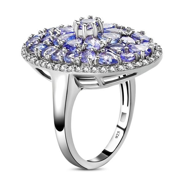 Tansanit und wei&szlig;er Zirkon-Ring, 925 Silber platiniert  ca. 4,47 ct image number 5