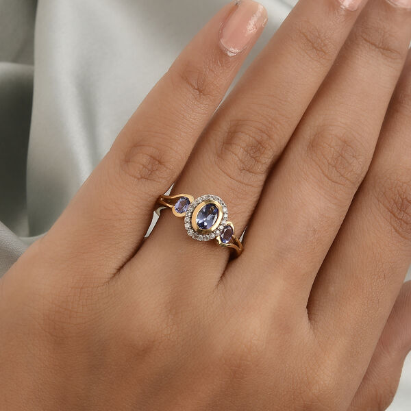 Tansanit und Zirkon Ring 925 Silber vergoldet  ca. 1,07 ct image number 3