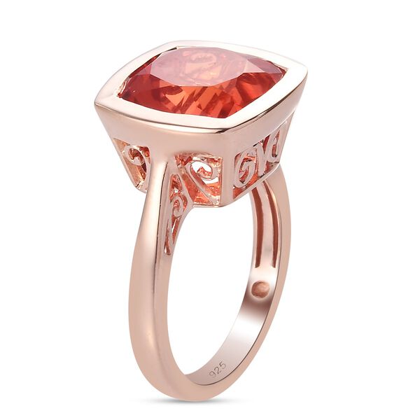 Padparadsha Triplett Quarz Solit&auml;r Ring 925 Silber Rose Gold-&Uuml;berzug image number 5