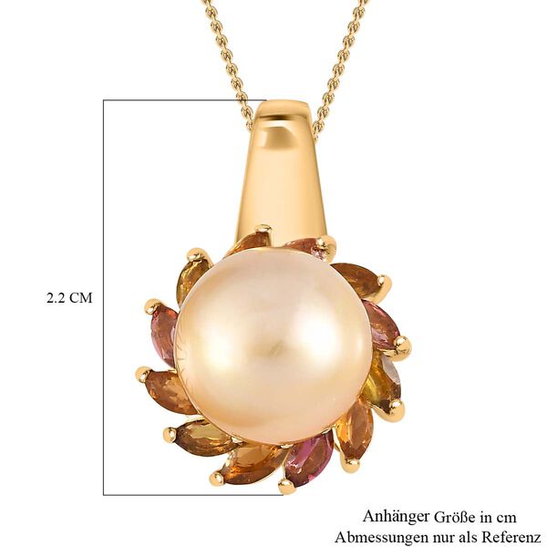 AA goldener S&uuml;dseeperle und mehrfarbiger Turmalin-Anh&auml;nger mit 50cm Kette - 6,58 ct. image number 7