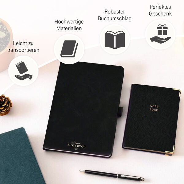 Premium-2er-Set; Notizbuch und Taschentagebuch mit geschnitztem, samtigem Hardcover und Kugelschreiber, schwarz image number 4