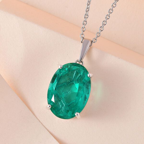 Smaragd-Quarz-Triplette, Anh&auml;nger mit Kette, 925 Silber rhodiniert ca. 12.00 ct image number 2