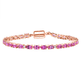 LUXURIANT - AAA Lab Created Rosa Saphir, Lab Grown Diamant Armband ca. 18 cm 925 Silber 750 Roségold Vermeil ca. 9.19 ct