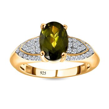 AAA Vesuvianit, Wei&szlig;er Zirkon Ring, 925 Silber Gelbgold Vermeil, (Gr&ouml;&szlig;e 18.00), ca. 2.42 ct