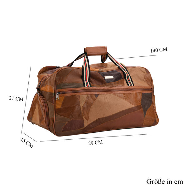 Reisetasche aus Schafleder, Patchwork-Design, 46 x 25 x 27 cm, Braun image number 5