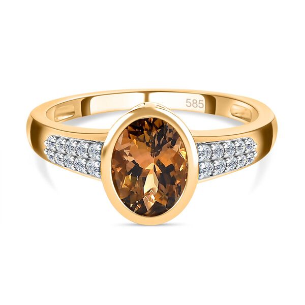 AAA nat&uuml;rlicher, goldener Tansanit und Diamant-Ring - 1,68 ct.