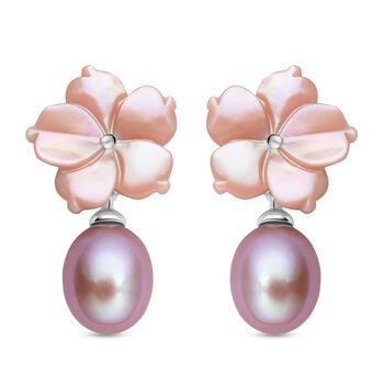 Jardin Kollektion - Lila S&uuml;&szlig;wasserperlen und Perlmutt-Ohrringe, 925 Silber rhodiniert