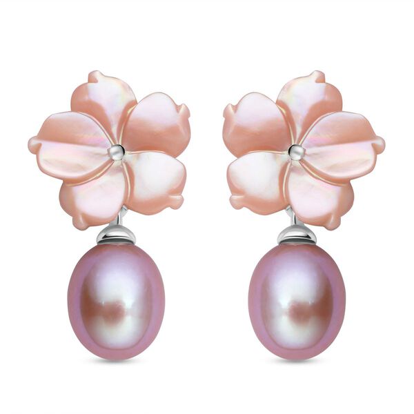 Jardin Kollektion - Lila S&uuml;&szlig;wasserperlen und Perlmutt-Ohrringe, 925 Silber rhodiniert