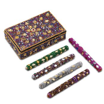 Perlen-Box mit 5 Kugelschreibern (12cm) Geschenkset, 8,5x13,5x3 cm, Mehrfarbig