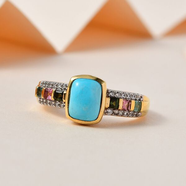 Amerikanischer Sleeping Beauty T&uuml;rkis, mehrfarbiger Turmalin und Zirkon-Ring - 2,30 ct. image number 2