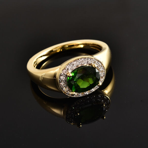 Nat&uuml;rlicher Chromdiopsid und Zirkon Halo Ring 925 Silber vergoldet  ca. 2,25 ct image number 1