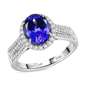 Rhapsody AAAA Tansanit, Weißer Diamant Ring 950 Platin (Größe 19.00) ca. 3,83 ct