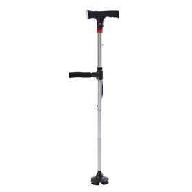 Smart Easy Up Gehstock mit Doppelgriffen, Leichtgewicht, Aluminium mit Drehbarer Basis, Mit Beleuchtung und SOS-Alarm, Höhenverstellbar 85-97 cm, silber