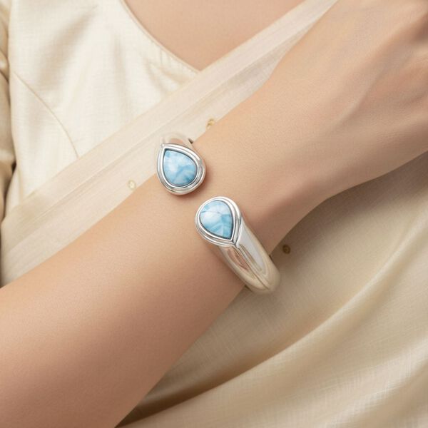 Larimar Armreif ca. 19 cm 925 Silber Rhodiniert ca. 17,99 ct. image number 2