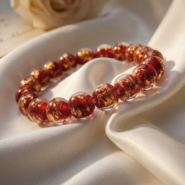 Flexibles rotes Armband im Murano-Stil image number 2