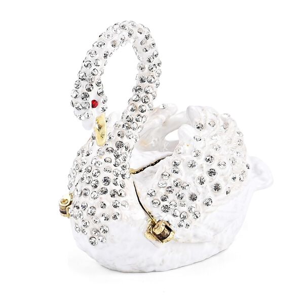 " Swan shape Trinket Storage Box - white Material: Alloy + diamond size: 7*4.5*6cm  " image number 0