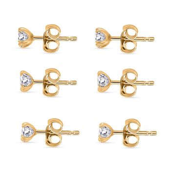 3er Set- D'Joy Moissanit Ohrringe, 925 Silber 750 Gelb Vergoldet ca. 2.58 ct