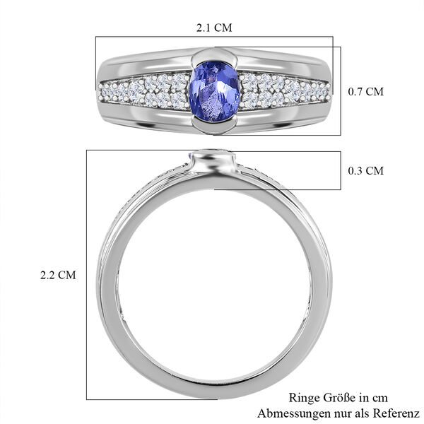 AAA Tansanit, wei&szlig;er Zirkon Ring, 925 Silber platiniert (Gr&ouml;&szlig;e 17.00) ca. 0.90 ct image number 6