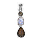 Feuer Labradori und, Premium Regenbogen Mondstein Anhänger, 925 Silber ca. 11,04 ct