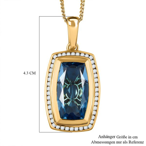 Paraiba Blau Quarz Triplette , wei&szlig;er Zirkon Anh&auml;nger mit Kette, 925 Silber Gelbgold Vermeil ca. 20.32 ct image number 7