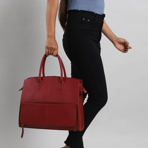 Handtasche aus echtem Leder mit Extra-Fach, Größe 13x38x30 cm, Weinrot image number 2