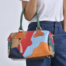 Chaos By Elsie - Farbenfrohe Echtleder Crossbody Tasche, Krokodil-Muster