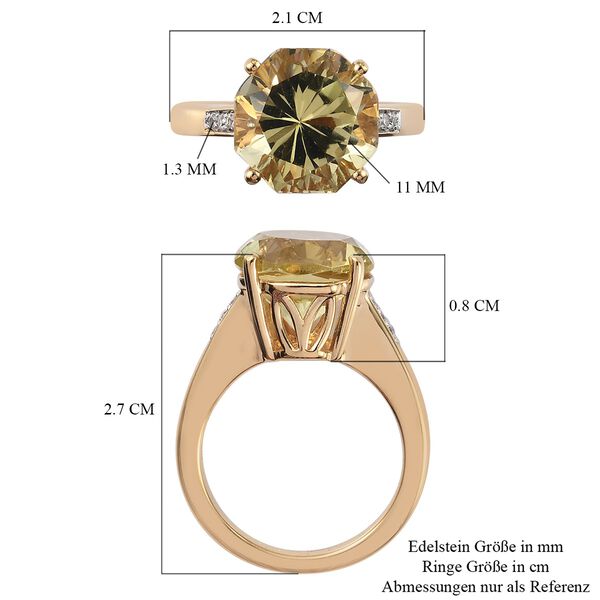 Ouro Verde-Quarz und Zirkon Ring 925 Silber 585 Vergoldet image number 7