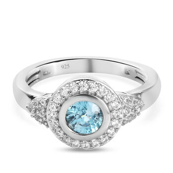 Kambodschanischer, blauer und wei&szlig;er Zirkon-Ring, 925 Silber platiniert (Gr&ouml;&szlig;e 16.00) ca. 1,17 ct
