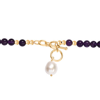 Afrikanischer Amethyst, Wei&szlig;e Barockperle Halskette ca. 45 cm, Nickelfreies Messing gelb vergoldet