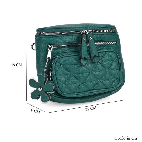 PU Crossbody Tasche mit gemustertem Riemen, 22x8x19cm, Blaugrün image number 8