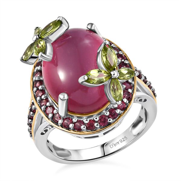 D'Joy Maulbeer Mondstein, Peridot Ring 925 Silber Rhodiniert und 750 Gelbgold Vermeil (Gr&ouml;&szlig;e 21.00) ca. 12,21 ct image number 4