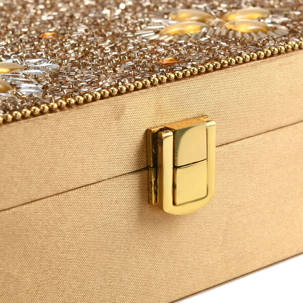 Schmuckbox bestickt mit Perlen und Pailletten, Gold image number 6