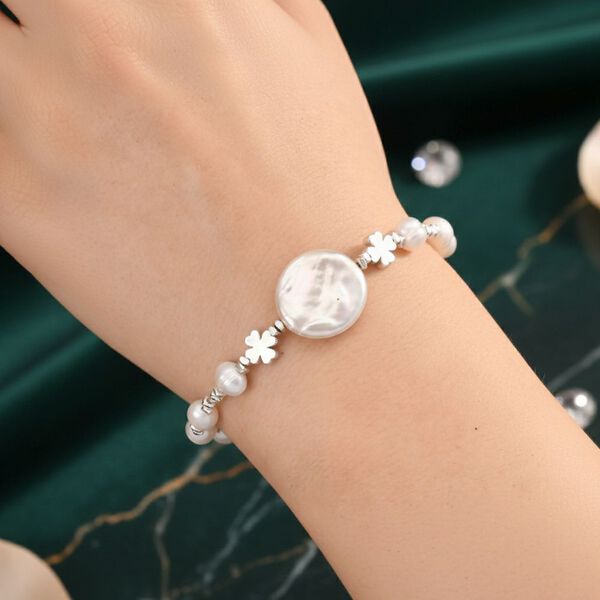 Wei&szlig;es S&uuml;&szlig;wasserperle 15,85+3,5cm Armband image number 2