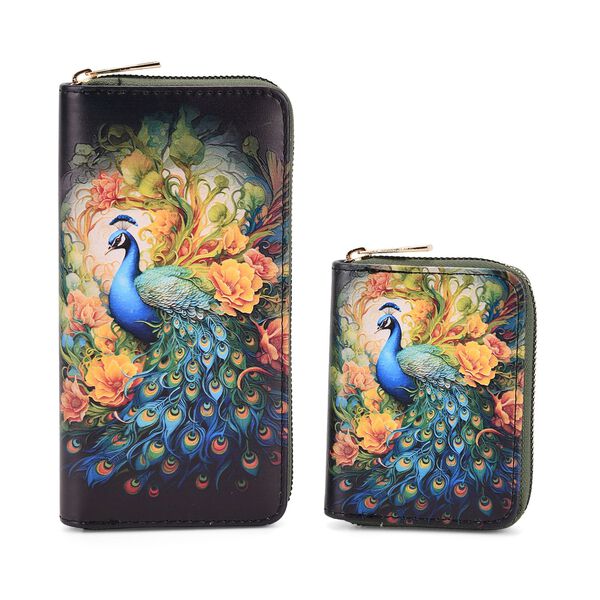 2-teiliges Geldb&ouml;rsen-Set mit Vogelmuster, ca. 18x2,5x10 cm und 11x2,5x9 cm