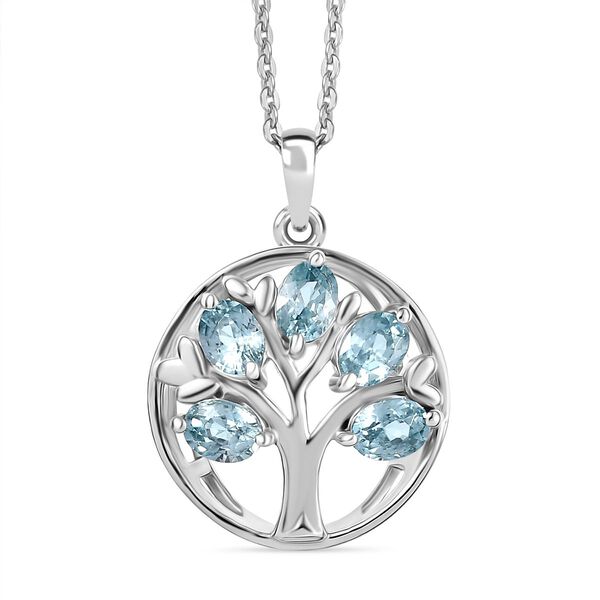 D'Joy AA Blauer Zirkon Anh&auml;nger mit Kette, ca. 50 cm 925 Silber rhodiniert ca. 1.29 ct