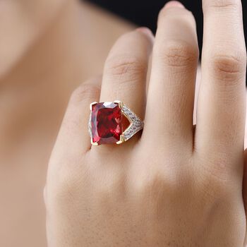 Lab Grown Padparadscha-Saphir, Wei&szlig;er Zirkon Ring, 925 Silber Gelbgold Vermeil, (Gr&ouml;&szlig;e 18.00) ca. 15.86 ct