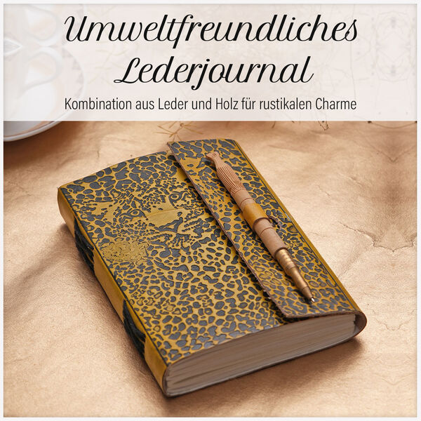 Echtlederbuch mit Leoparden Design und Holzstift image number 4