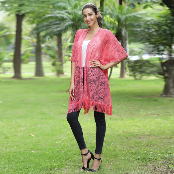 JOVIE Spitze Cardigan mit Quaste, Einheitsgr&ouml;&szlig;e, rosa image number 2