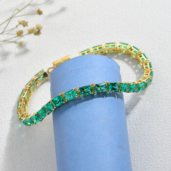 LUXURIANT AAA Labor kolumbianisches Smaragd 19cm Armband, 925 Silber 750 Gelbgold Vermeil - 12,87 ct.