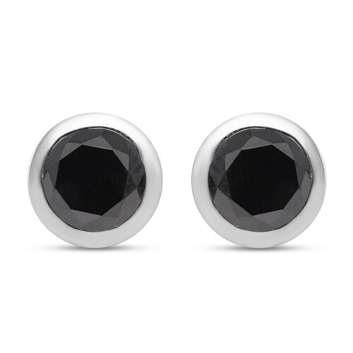 Schwarze Diamant-Solitär-Ohrstecker in Silber image number 0