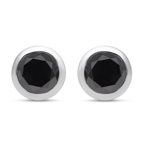 Schwarze Diamant-Solitär-Ohrstecker in Silber image number 0