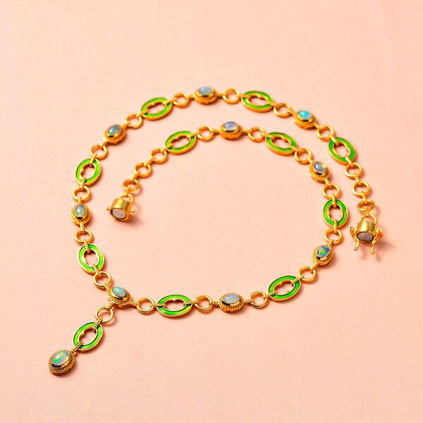 Natürliche, äthiopische Welo Opal Halskette, ca. 45 cm, 925 Silber vergoldet ca. 3.76 ct image number 3